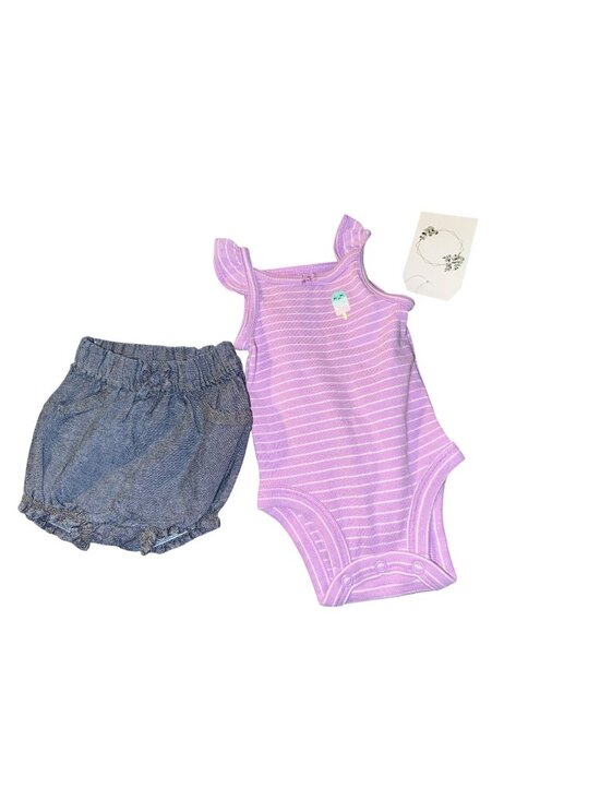 Carter's Other - Carters Newborn Purple Striped Bodysuit & Denim Bloomers Outfit Set